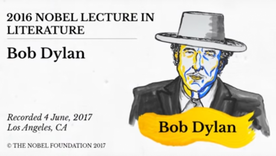 照片取自：Youtube（Bob Dylan 2016 Nobel Lecture in Literature ）