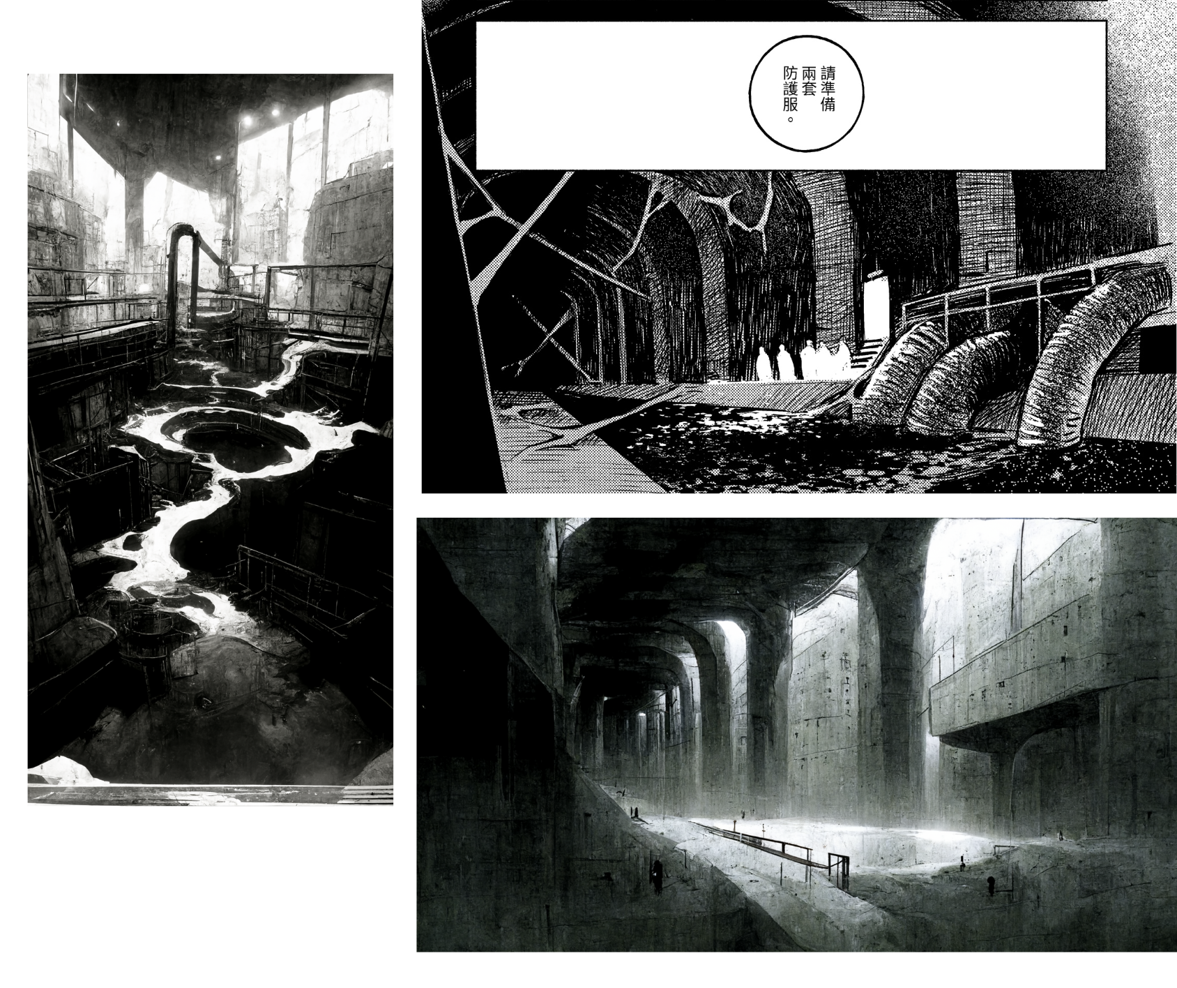 文字算圖:下水道/汙水池/地下通路_1(左、下側為Midjourney算圖)