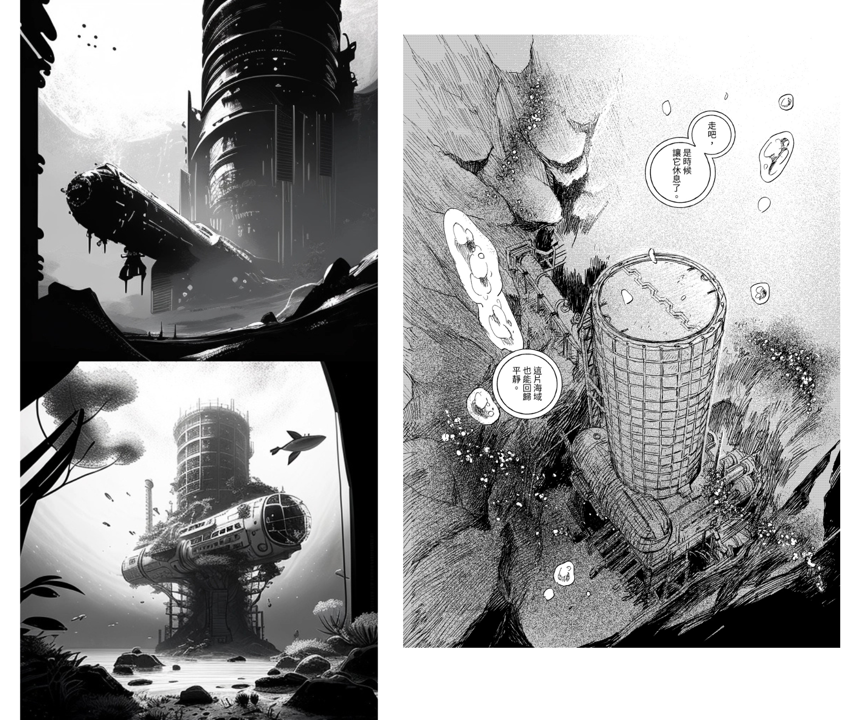 文字算圖:海中研究所/火箭發射站(左側為Midjourney算圖)