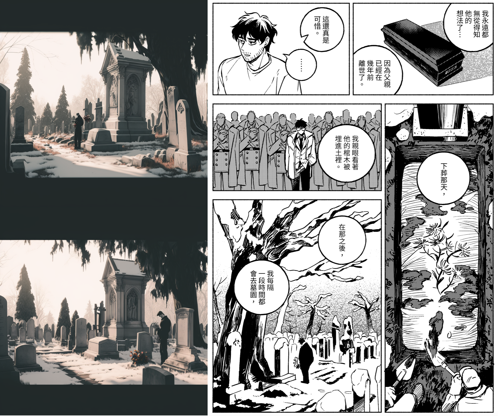 以圖算圖:墓園/雪 (左側為Midjourney算圖)
