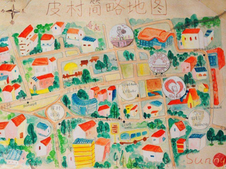 北京「城中村」皮村同心實驗學校門口的手繪地圖。