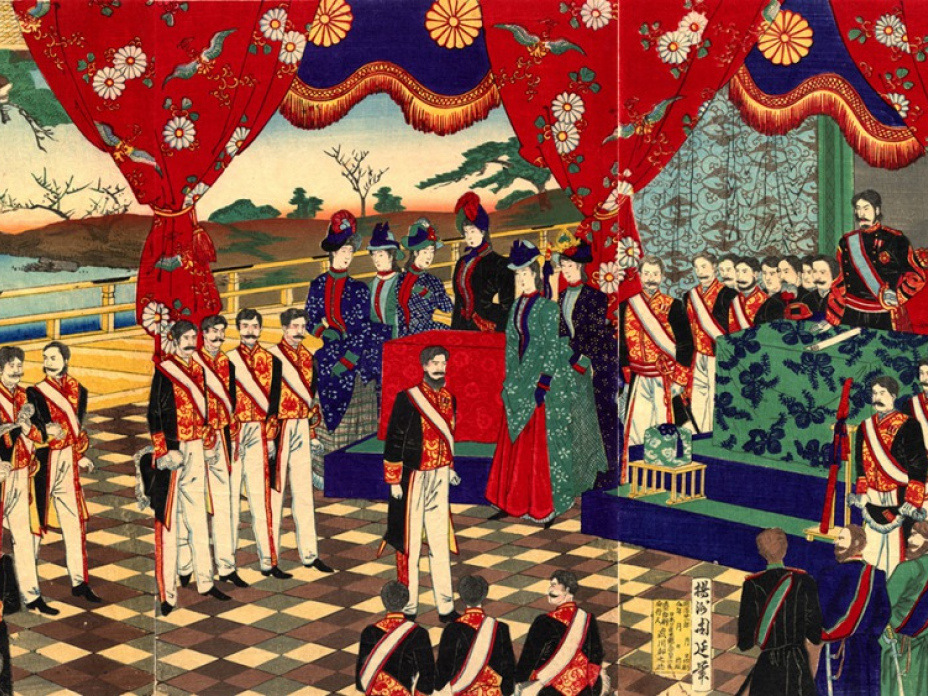 浮世繪「憲法発布略図」（豊原周延繪製，取自wiki）