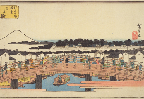 《江戸名所橋盡・日本橋》(取自:<a href="https://www.ndl.go.jp/landmarks/details/detail070.html?sights=nihonbashi" target="_blank">日本國立國會圖書館</a>)