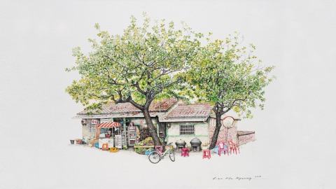 受到日、台、法多國歡迎的韓國畫家李美京，以細膩的畫筆，繪出台灣台南東山鄉吉貝耍的誌成商店